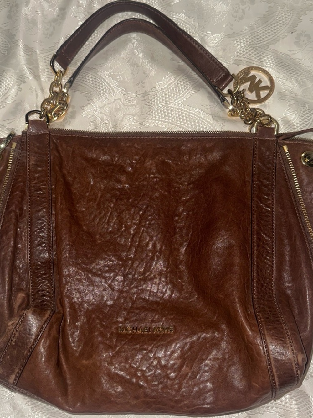 Michael Kors Stanthorpe brown pebbled leather